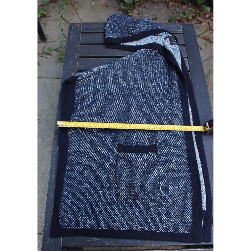 Zara Knit - Women's Stretch Wool Tweed Hooded Poncho in Navy,, Med Oversized - Picture 9 of 10